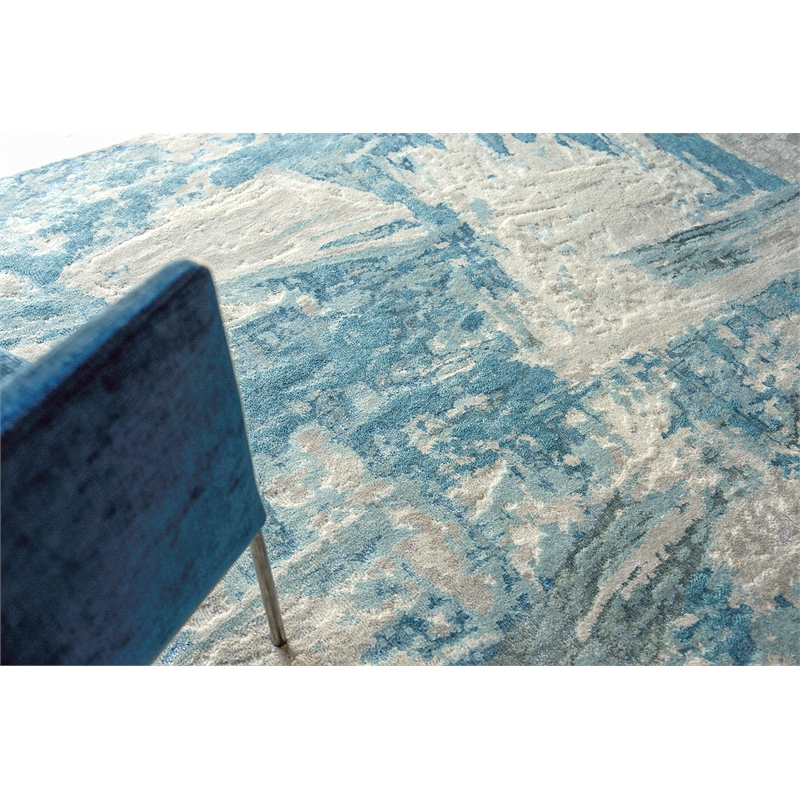 Luxury Laureno Hand-Knotted Bamboo Silk Ivory/Light Blue 9'x12' Area Rug