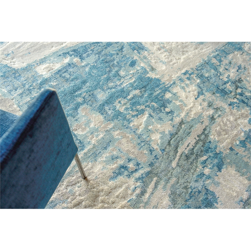 Luxury Laureno Hand-Knotted Bamboo Silk Ivory/Light Blue 9'x12' Area Rug