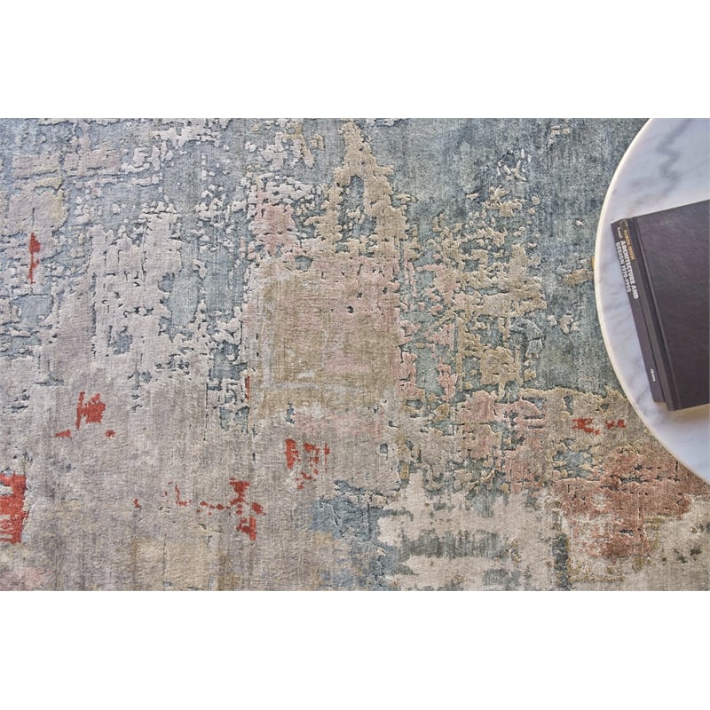 Laureno Hand-Knotted Bamboo Silk Blue/Multi 9'x12' Area Rug