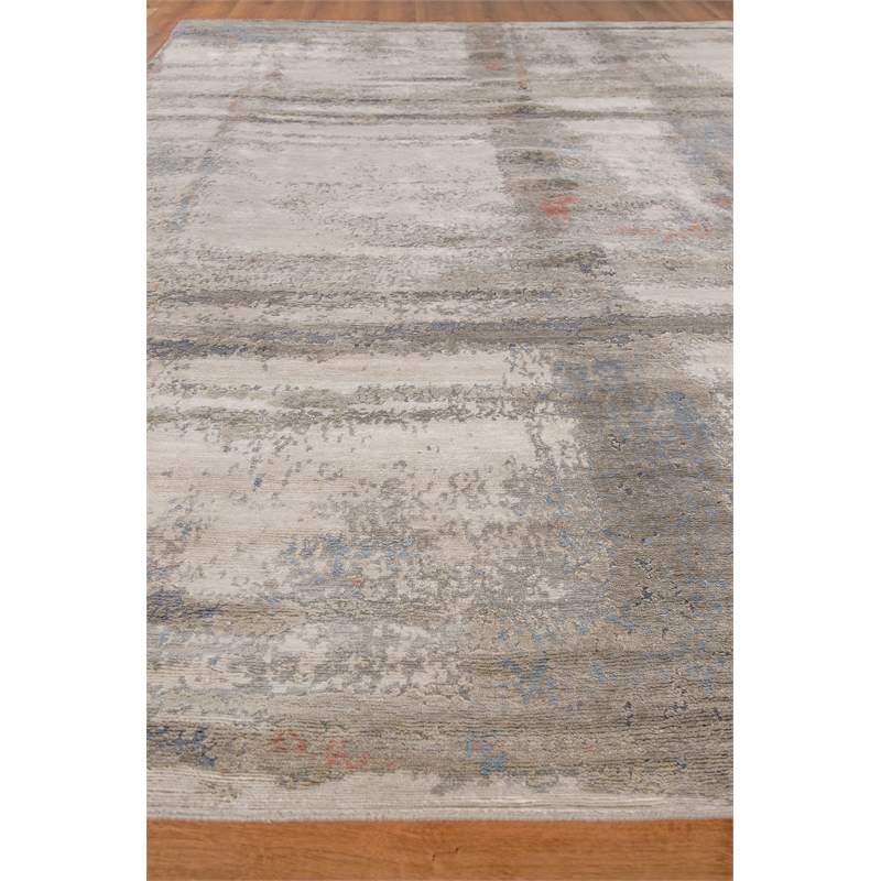 Laureno Hand-Knotted Bamboo Silk Silver/Blue 9'x12' Area Rug