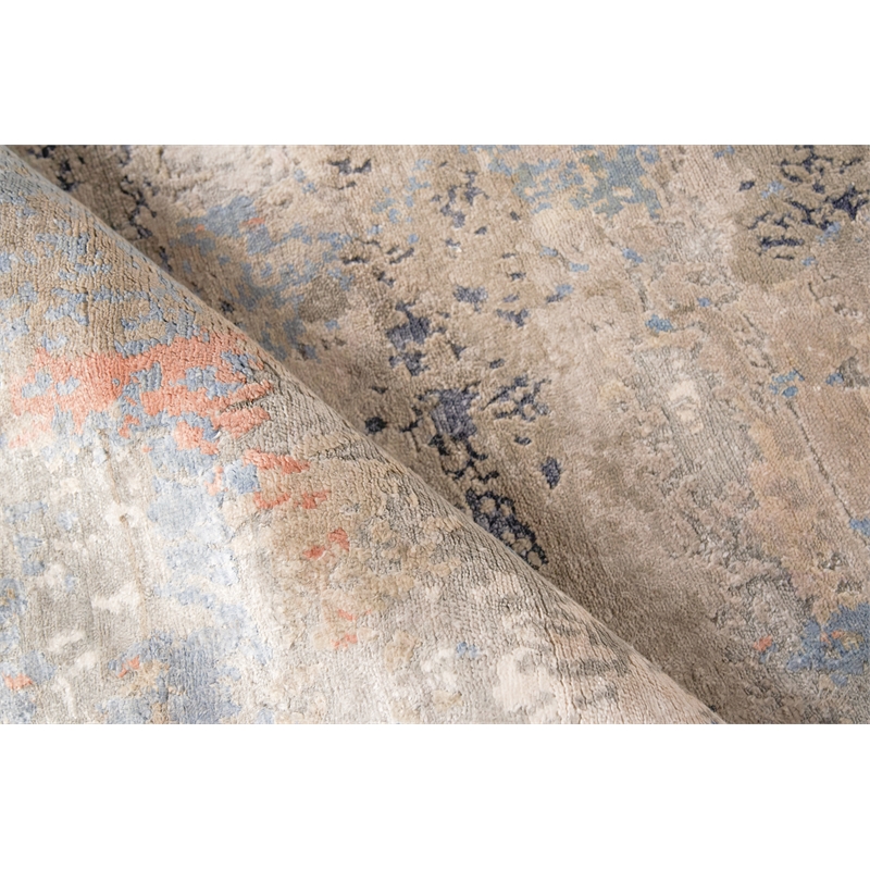 Laureno Hand-Knotted Bamboo Silk Silver/Blue 9'x12' Area Rug