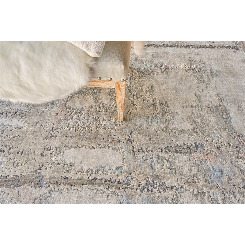 Laureno Hand-Knotted Bamboo Silk Silver/Blue 9'x12' Area Rug
