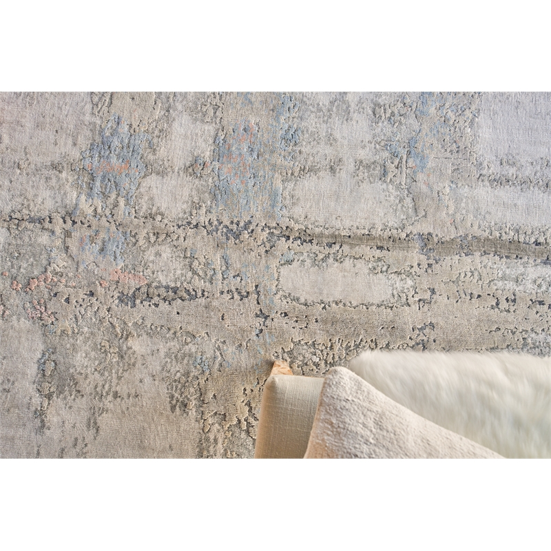 Laureno Hand-Knotted Bamboo Silk Silver/Blue 9'x12' Area Rug