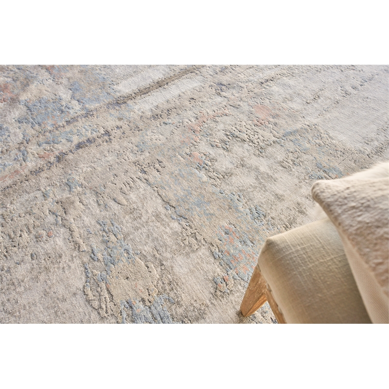 Laureno Hand-Knotted Bamboo Silk Silver/Blue 9'x12' Area Rug