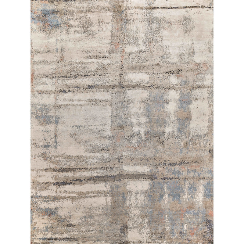 Laureno Hand-Knotted Bamboo Silk Silver/Blue 9'x12' Area Rug