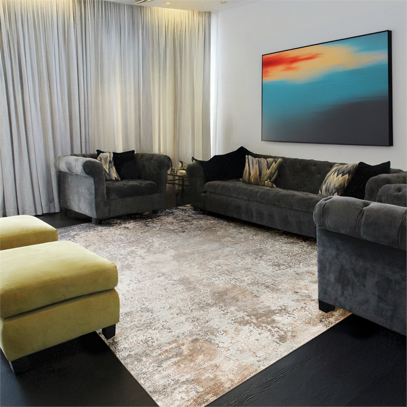 Laureno Hand-Knotted Bamboo Silk Gray 9'x12' Area Rug