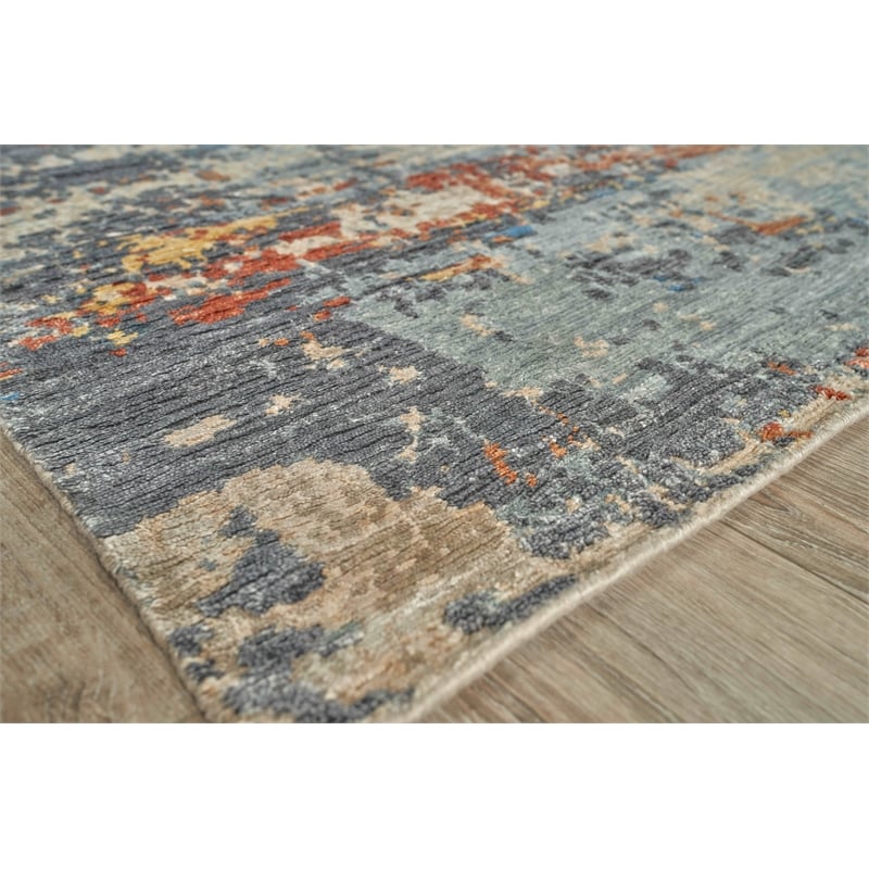 Laureno Hand-Knotted Bamboo Silk Blue/Multi 10'x14' Area Rug
