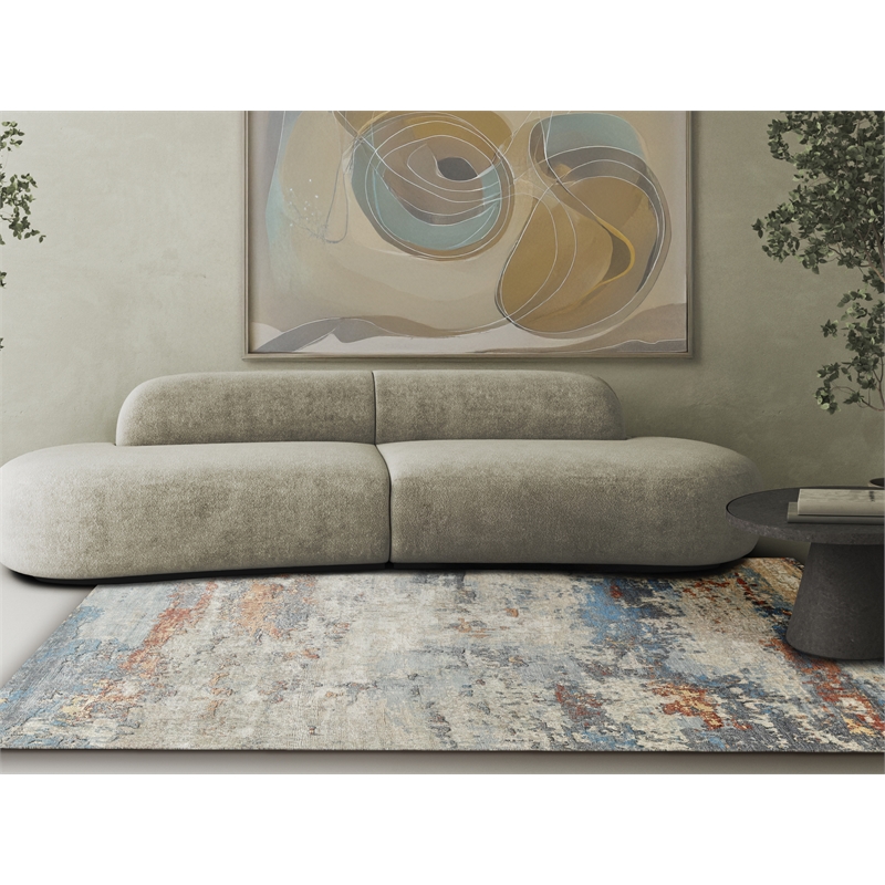 Laureno Hand-Knotted Bamboo Silk Blue/Multi 10'x14' Area Rug