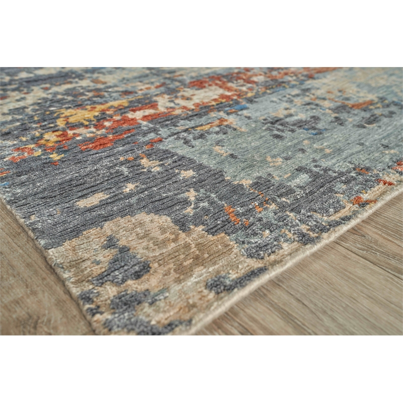 Laureno Hand-Knotted Bamboo Silk Blue/Multi 14'x18' Area Rug