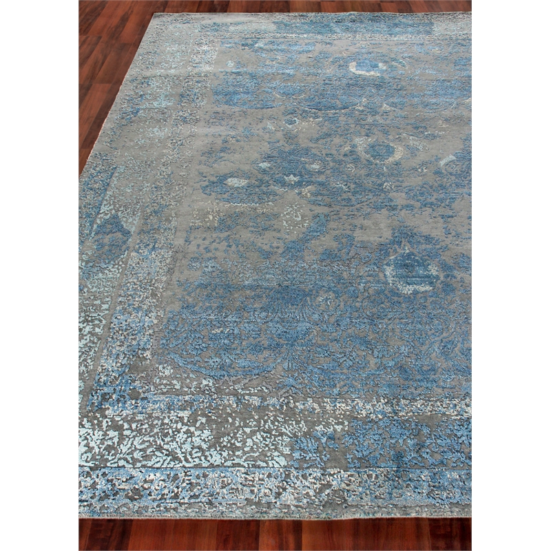 Maison Hand-Knotted Wool/Bamboo Silk Gray/Blue 12'x15' Area Rug