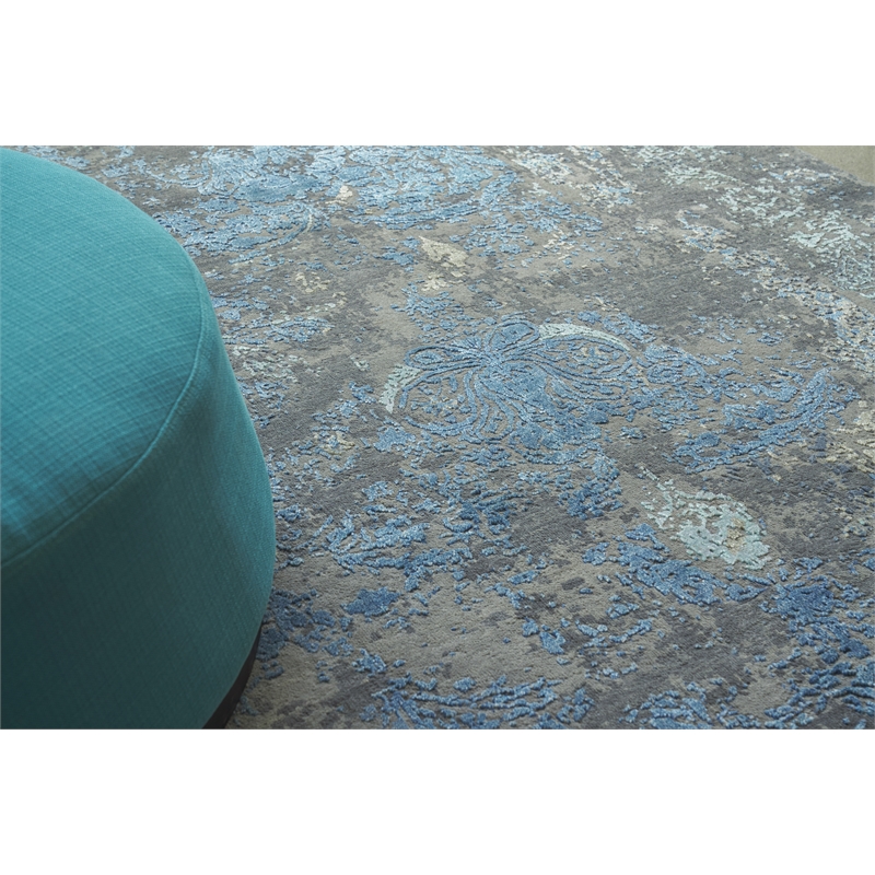 Maison Hand-Knotted Wool/Bamboo Silk Gray/Blue 12'x15' Area Rug
