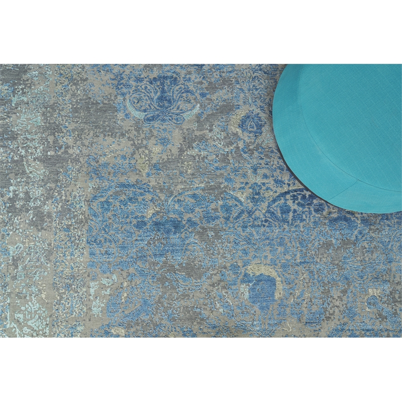 Maison Hand-Knotted Wool/Bamboo Silk Gray/Blue 12'x15' Area Rug