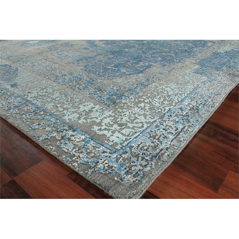 Maison Hand-Knotted Wool/Bamboo Silk Gray/Blue 8'x10' Area Rug