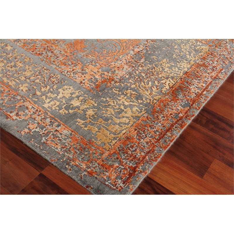 Maison Hand-Knotted Wool/Bamboo Silk Gray/Red/Orange 12'x15' Area Rug