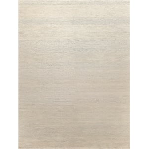 Merino Wool Hand-Knotted Merino Wool Light Silver 9'x12' Area Rug