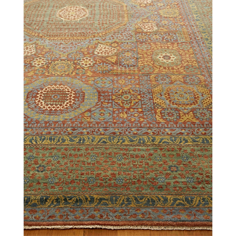 Mamluk Hand-Knotted New Zealand Wool Rust/Green 10'x14' Area Rug