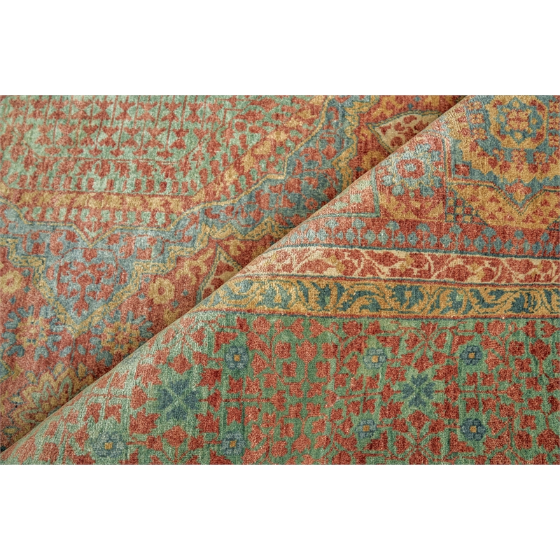 Mamluk Hand-Knotted New Zealand Wool Rust/Green 10'x14' Area Rug
