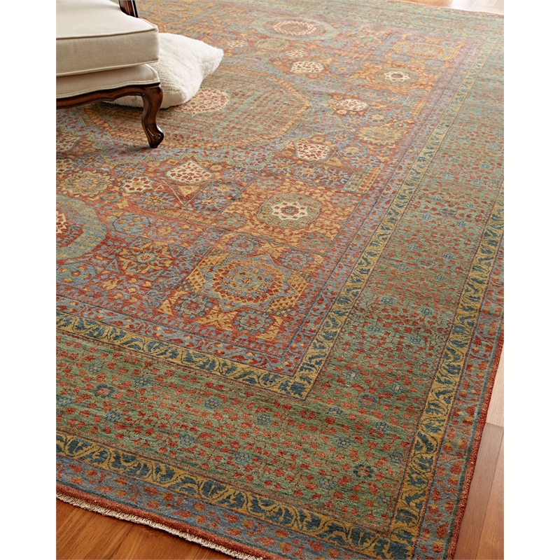 Mamluk Hand-Knotted New Zealand Wool Rust/Green 10'x14' Area Rug