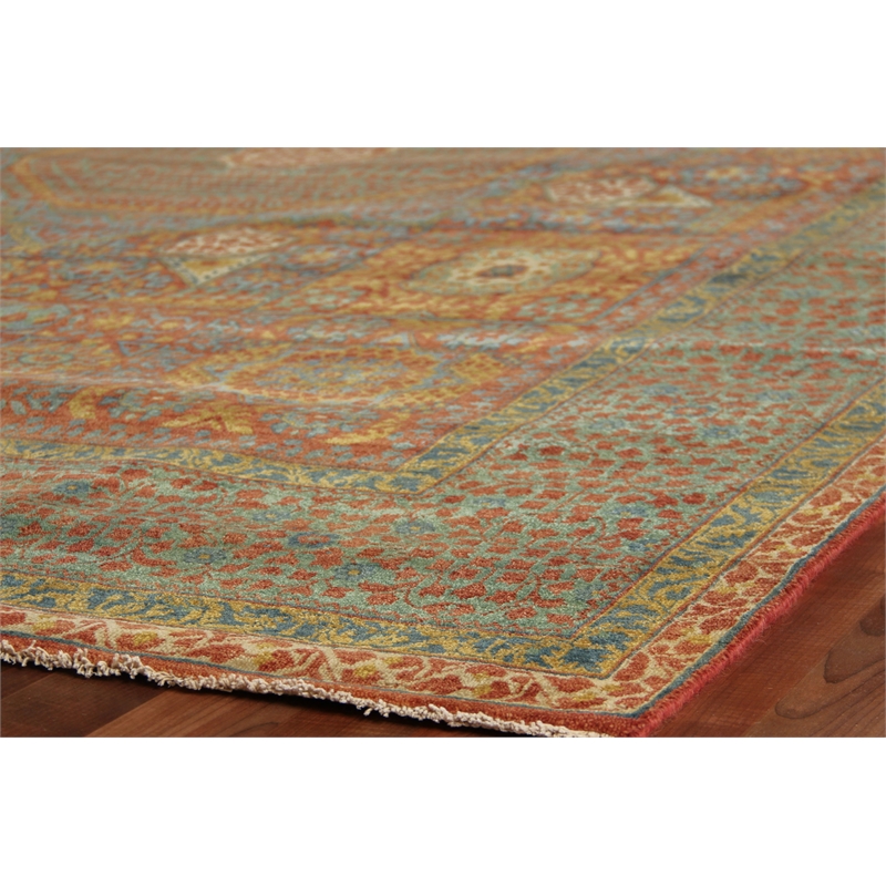 Mamluk Hand-Knotted New Zealand Wool Rust/Green 14'6