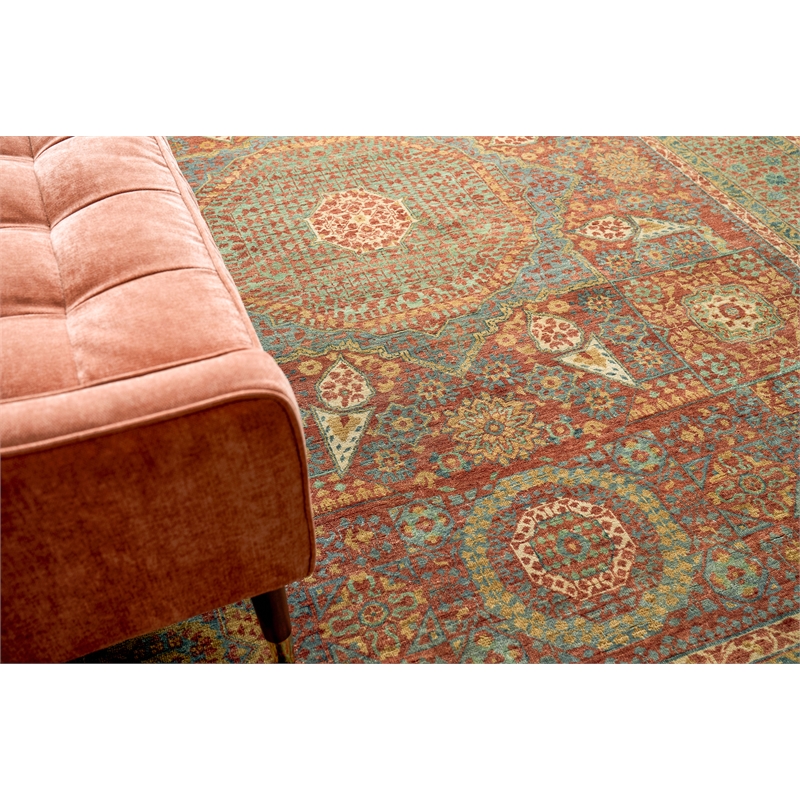 Mamluk Hand-Knotted New Zealand Wool Rust/Green 14'6