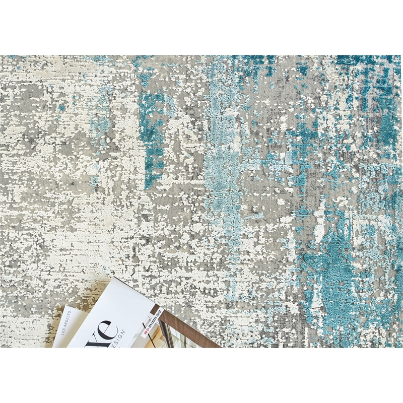 Mercuri Power Loom Acrylic/Viscose Silver/Blue 7'x10' Area Rug