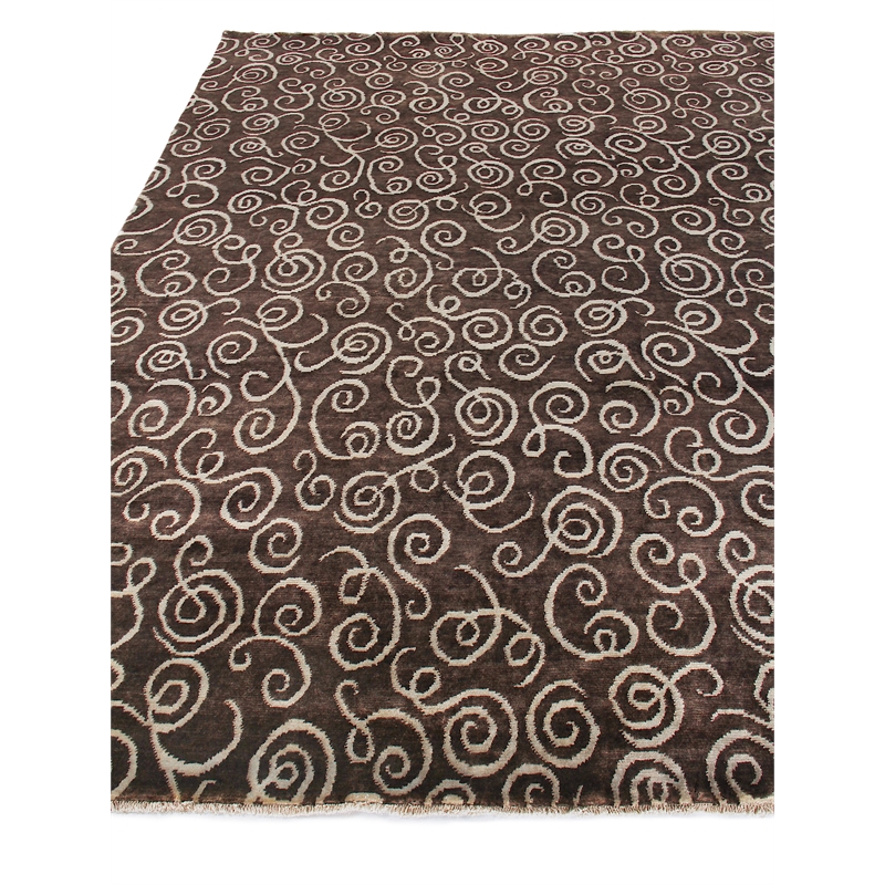 Metro Hand-Knotted New Zealand Wool Brown/Light Blue 2'6