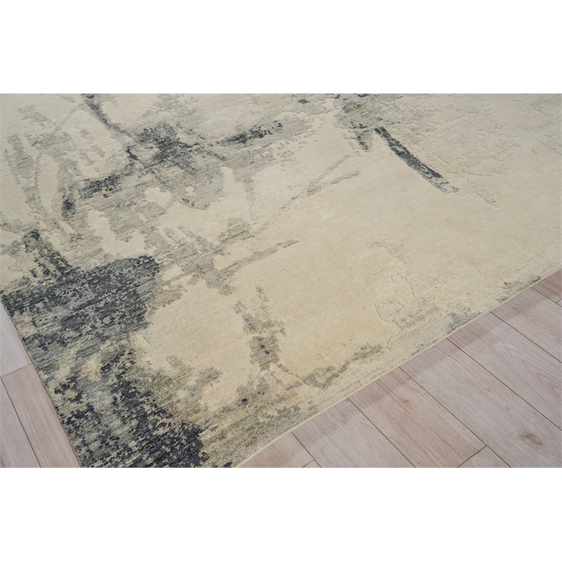 Moderno Hand-Knotted New Zealand Wool Ivory/Black/Silver 6'x9' Area Rug