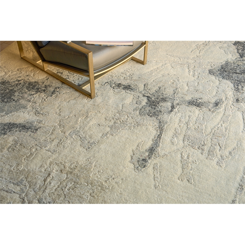 Moderno Hand-Knotted New Zealand Wool Ivory/Black/Silver 6'x9' Area Rug