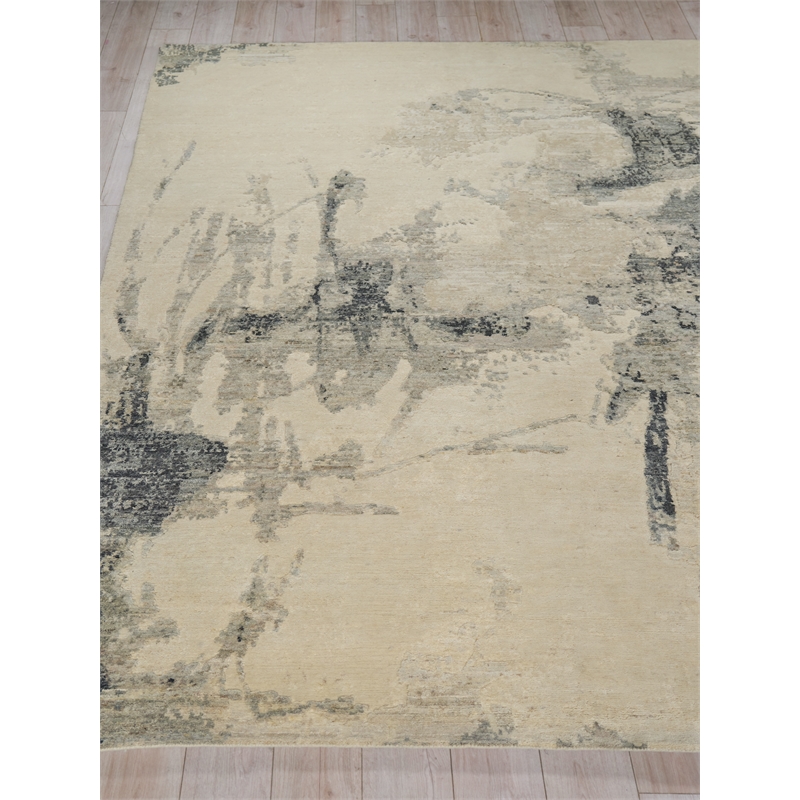 Moderno Hand-Knotted New Zealand Wool Ivory/Black/Silver 8'x10' Area Rug