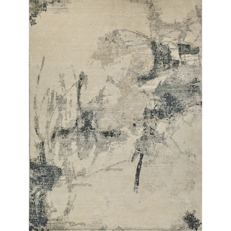 Moderno Hand-Knotted New Zealand Wool Ivory/Black/Silver 8'x10' Area Rug