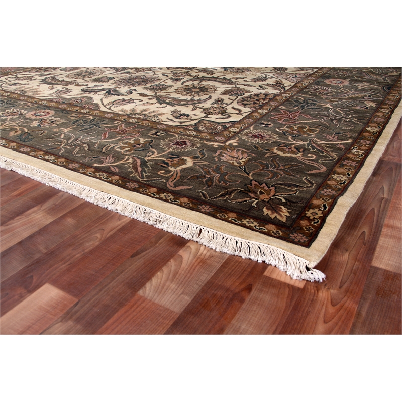 Moghul Hand-Knotted New Zealand Wool Ivory/Sage 8'x8' Round Area Rug
