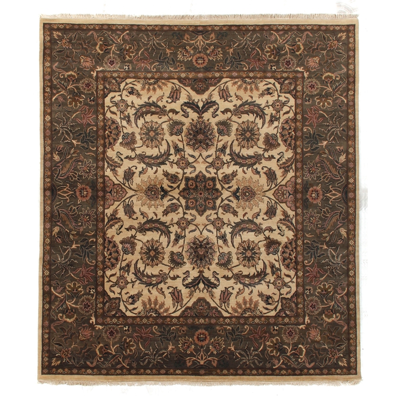 Moghul Hand-Knotted New Zealand Wool Ivory/Sage 8'x8' Round Area Rug