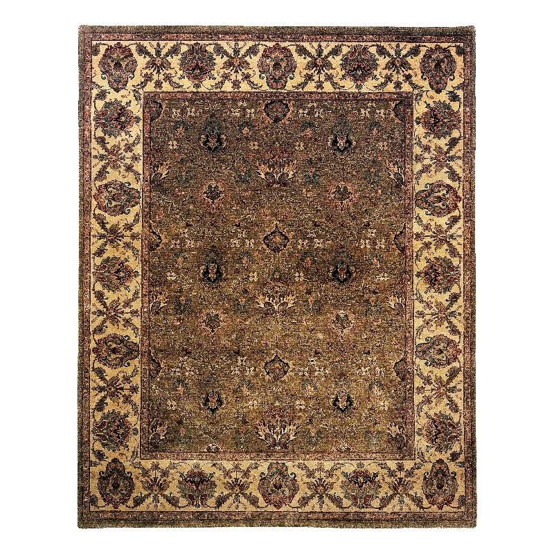 Moghul Hand-Knotted New Zealand Wool Light Green/Gold 12'x18' Area Rug