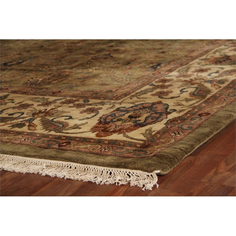 Moghul Hand-Knotted New Zealand Wool Light Green/Gold 14'x18'6