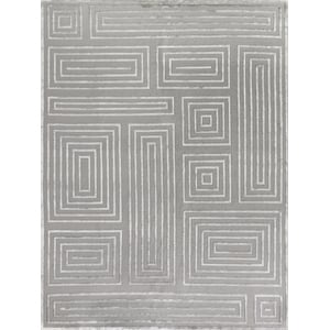 Metro Velvet Hand-Knotted Wool/Viscose Silver 9'x12' Area Rug