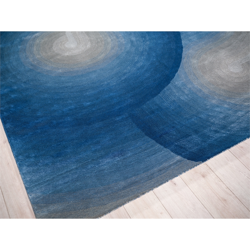 Mitomo Hand-Tufted Wool/Bamboo Silk Gray/Blue 10'x14' Area Rug
