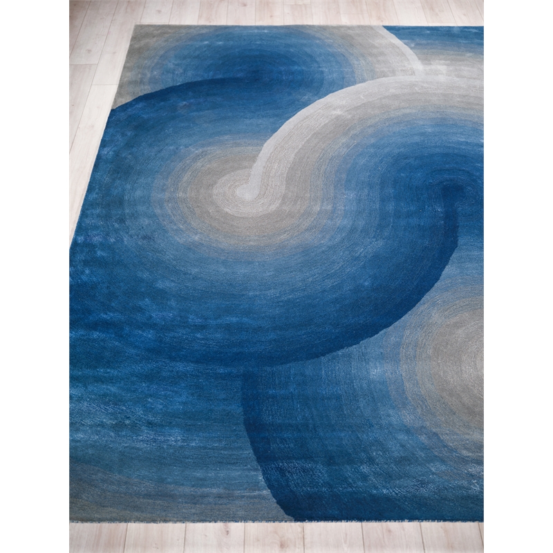 Mitomo Hand-Tufted Wool/Bamboo Silk Gray/Blue 10'x14' Area Rug