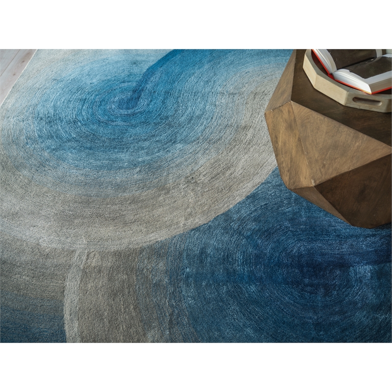 Mitomo Hand-Tufted Wool/Bamboo Silk Gray/Blue 10'x14' Area Rug