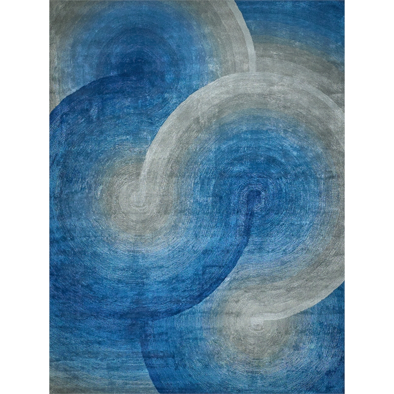 Mitomo Hand-Tufted Wool/Bamboo Silk Gray/Blue 10'x14' Area Rug