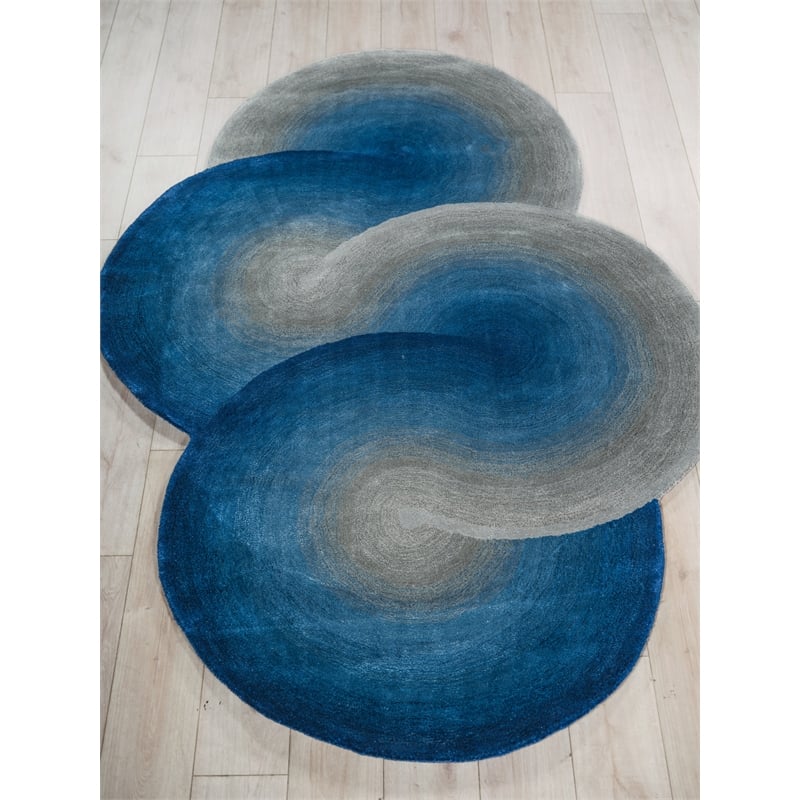 Mitomo Hand-Tufted Wool/Bamboo Silk Gray/Blue 5'x7' Shape Area Rug