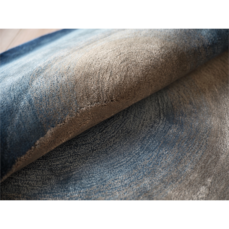 Mitomo Hand-Tufted Wool/Bamboo Silk Gray/Blue 5'x7' Shape Area Rug