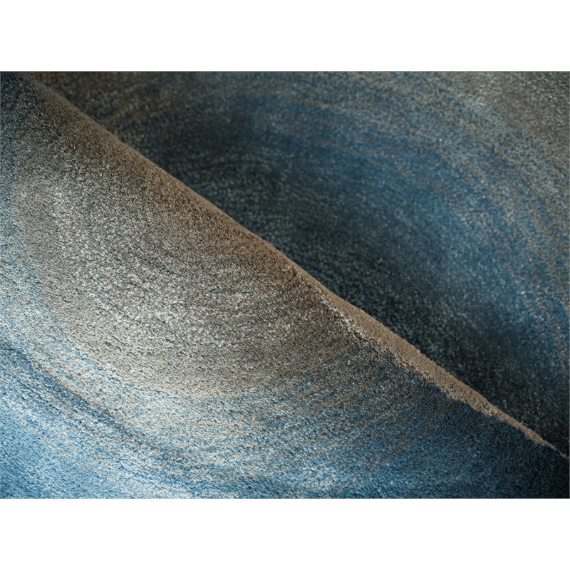 Mitomo Hand-Tufted Wool/Bamboo Silk Gray/Blue 5'x7' Shape Area Rug