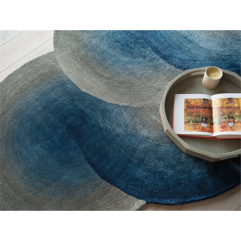 Mitomo Hand-Tufted Wool/Bamboo Silk Gray/Blue 5'x7' Shape Area Rug
