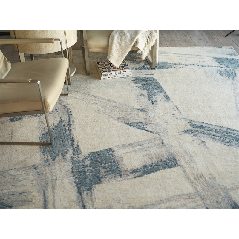 Moderno Hand-Knotted New Zealand Wool Blue/Taupe 10'x14' Area Rug