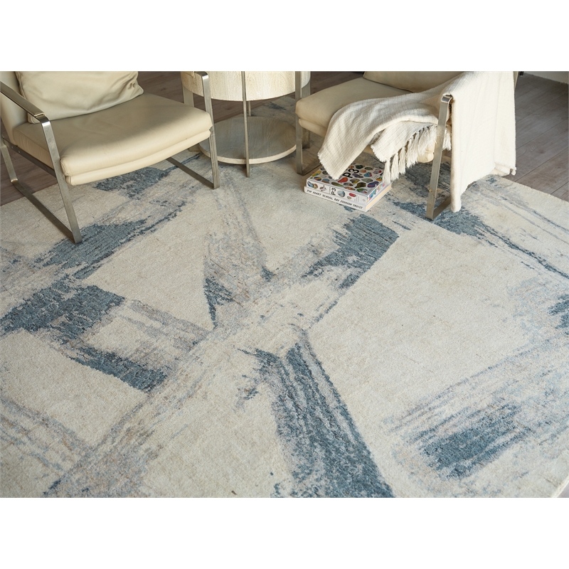 Moderno Hand-Knotted New Zealand Wool Blue/Taupe 8'x10' Area Rug