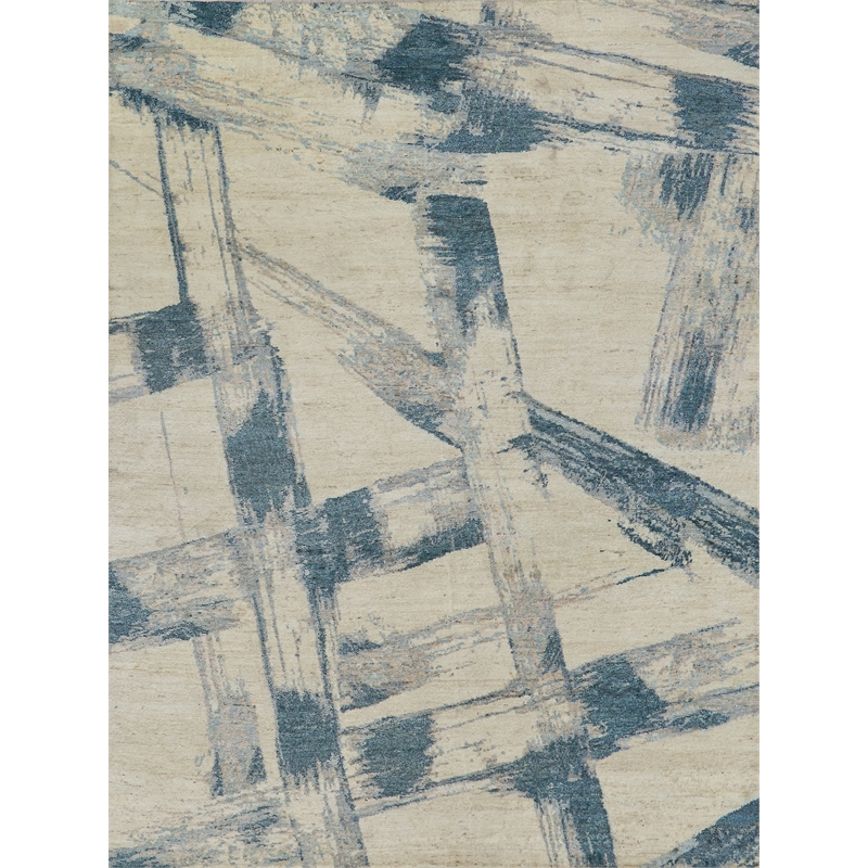 Moderno Hand-Knotted New Zealand Wool Blue/Taupe 8'x10' Area Rug