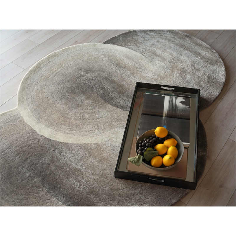 Mitomo Hand-Tufted Wool/Bamboo Silk Charcoal/Ivory 5'x7' Shape Area Rug