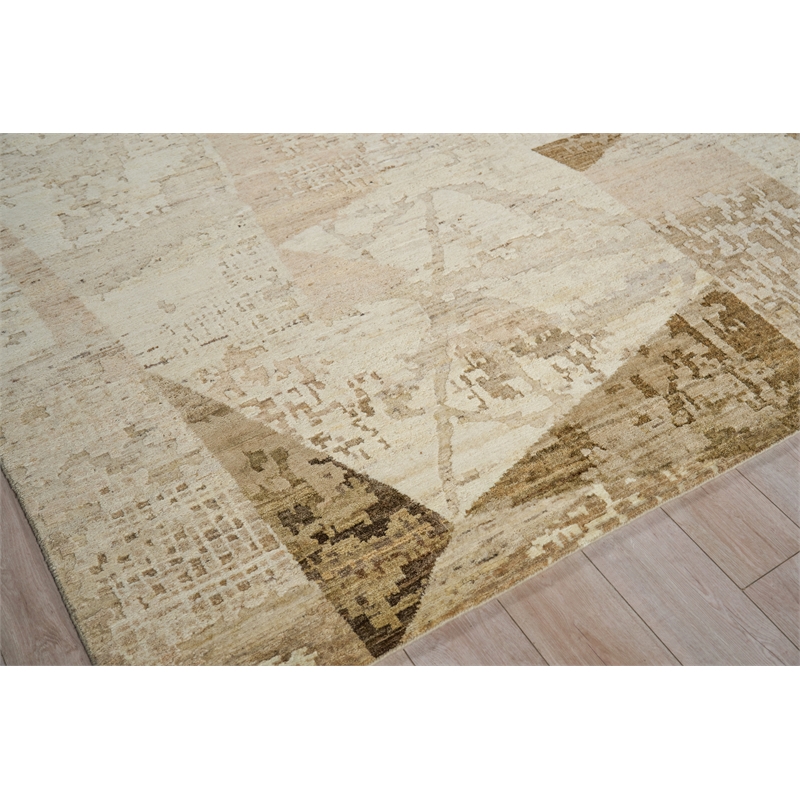 Moderno Hand-Knotted New Zealand Wool Beige/Taupe/Brown 6'x9' Area Rug