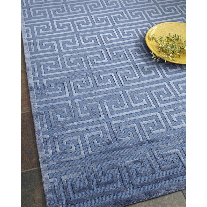 Metro Velvet Hand-Knotted Wool/Viscose Blue 9'x12' Area Rug