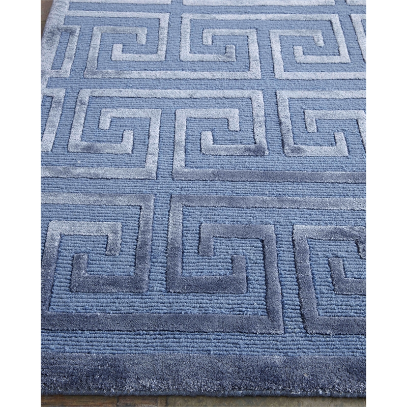 Metro Velvet Hand-Knotted Wool/Viscose Blue 9'x12' Area Rug